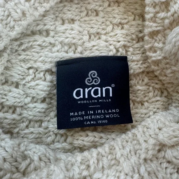 Aran Woollen Mills Ireland 100% Merino Wool Cable Knit Poncho Cream One Size - Picture 3 of 6
